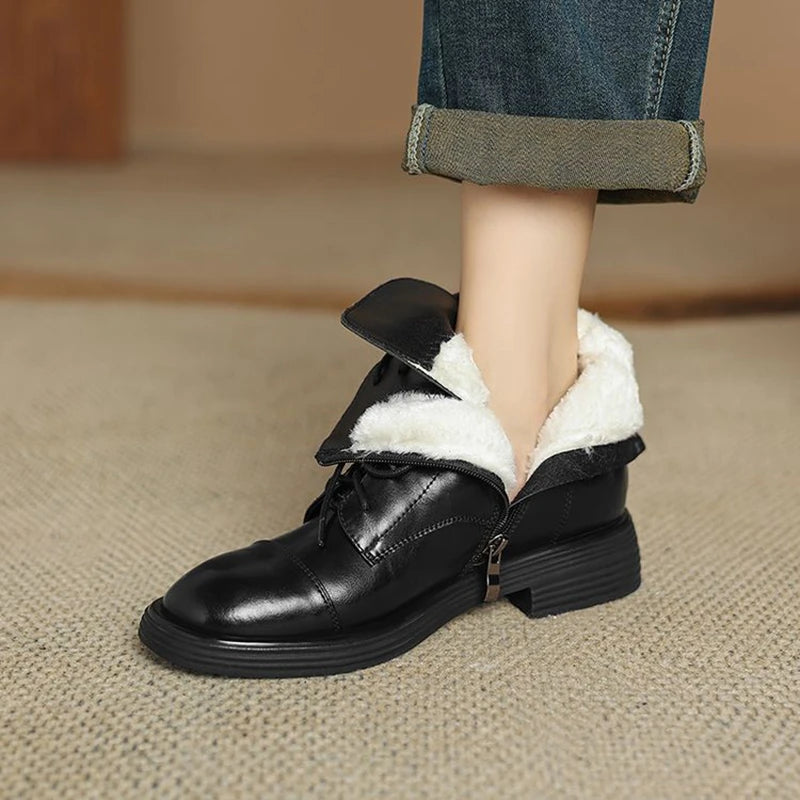 fleece lined dress boots Women Stylish Genuine Leather Fleece-lined Boots