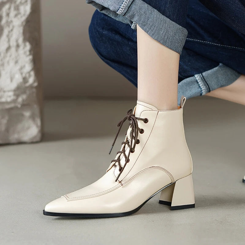 Toe Ankle Lace Up Boots With Heel HOT Pointed Toe Lace Up Ankle