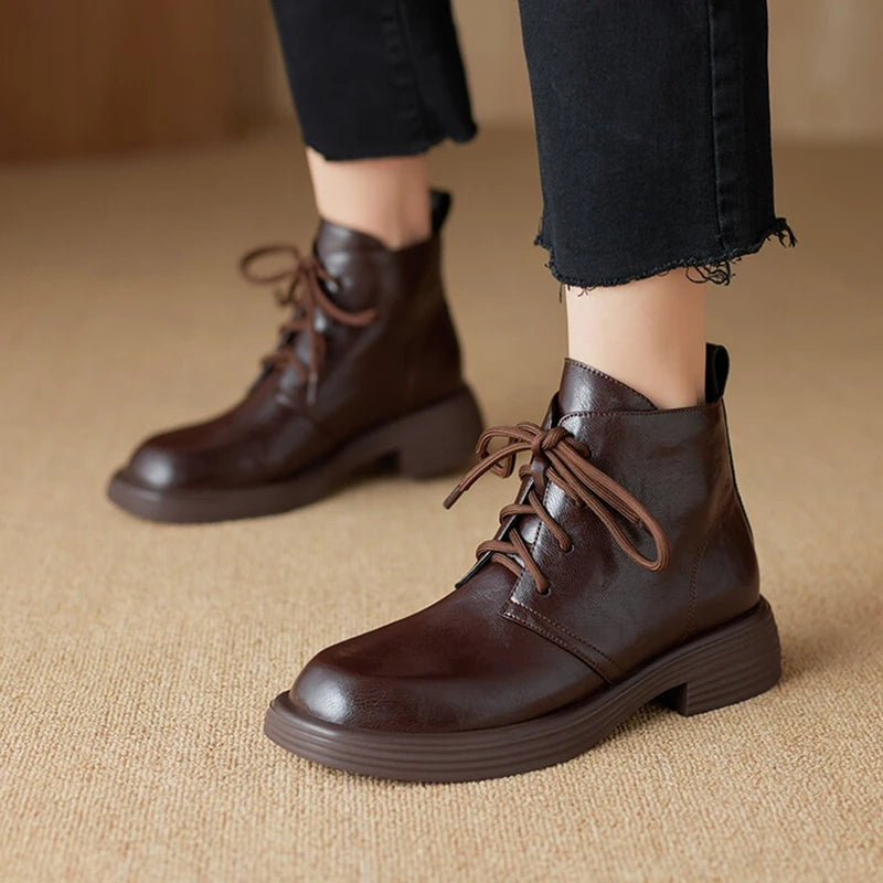 Womens Brown Leather Ankle Boots With Laces