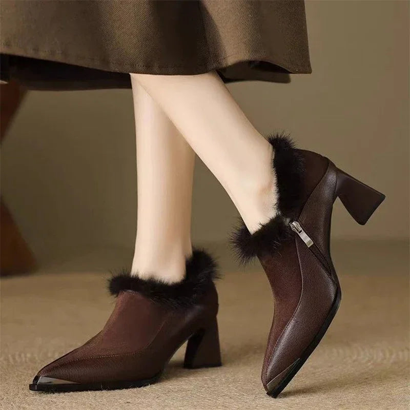 Womens Warm Fur-lined Brown Ankle Boots on Luulla