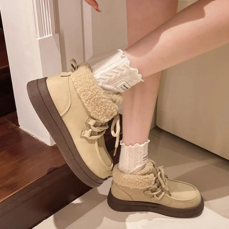 Cozy Fleece-lined Beige Ankle Boots For Winter on Luulla display picture 1