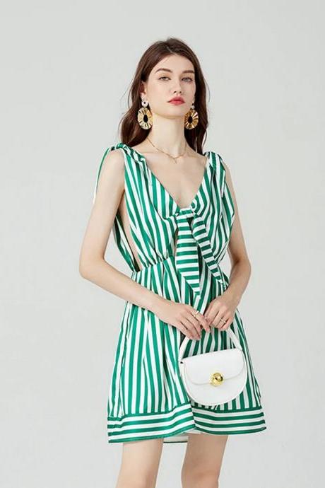 green emerald velvet dress Faith Knit Ribbed Striped Dress-Green L