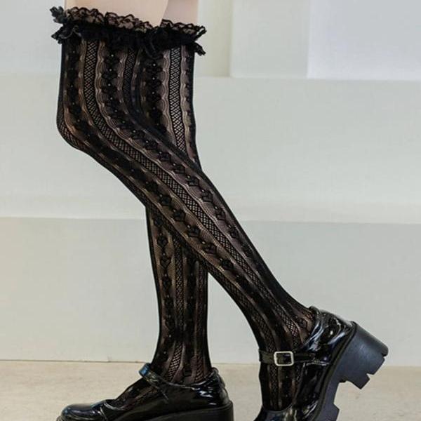 Quality Knitted Chain Pattern Soft Socks Black main image 1