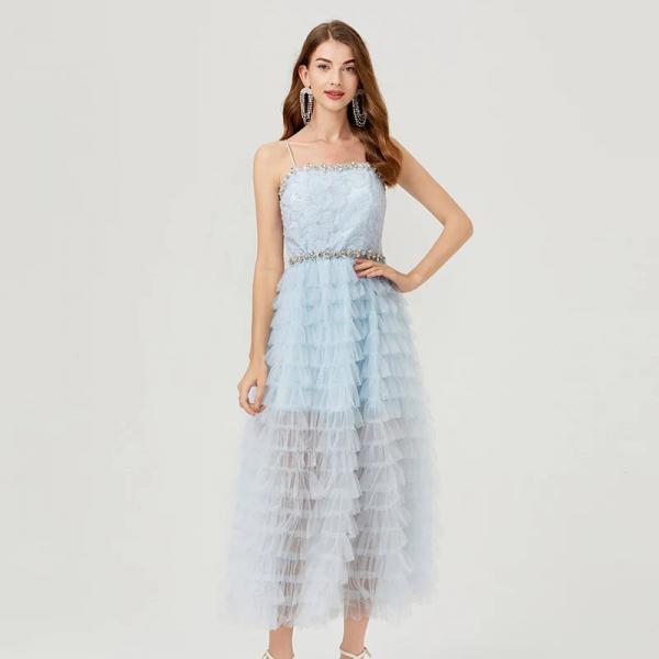 light blue tulle midi dress Beauty Pageant Strapless Tulle Midi Dress Blue