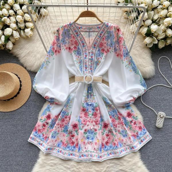 Women's Bohemian Floral Print Dress - Sleek Black, Summer Style main image 1