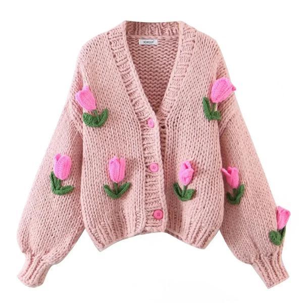 Pink Grey Pen Drawing Floral Button Down Cardigan_Plus main image 0