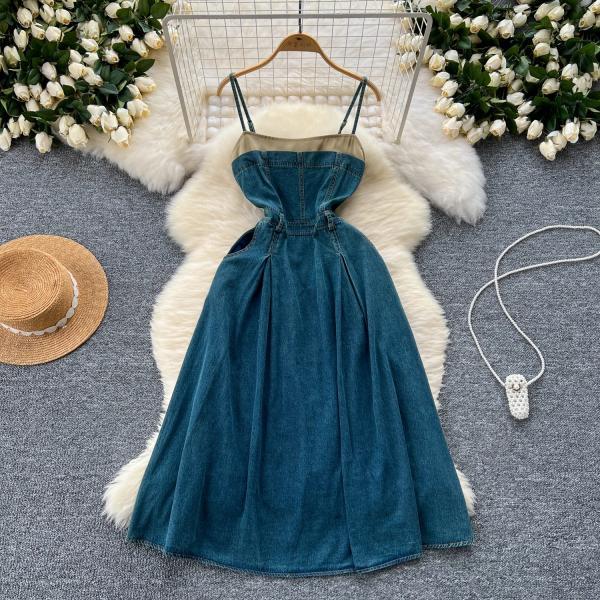 Vintage Blue Sleeveless Denim Midi Dress on Luulla