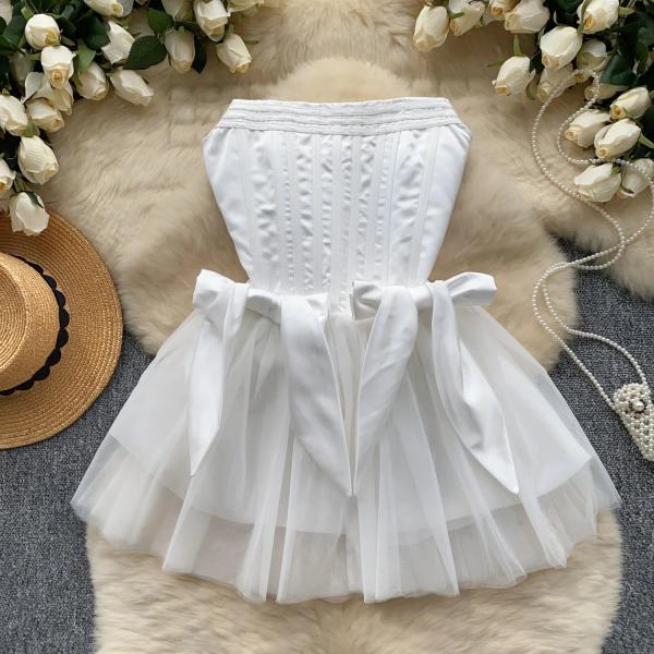 White Strapless Corset Dress with Tulle Skirt