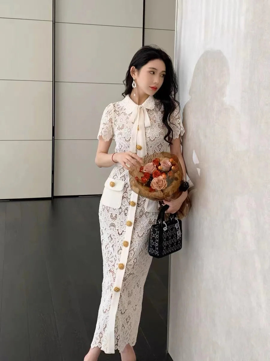 BUTTON DOWN LACE DRESS