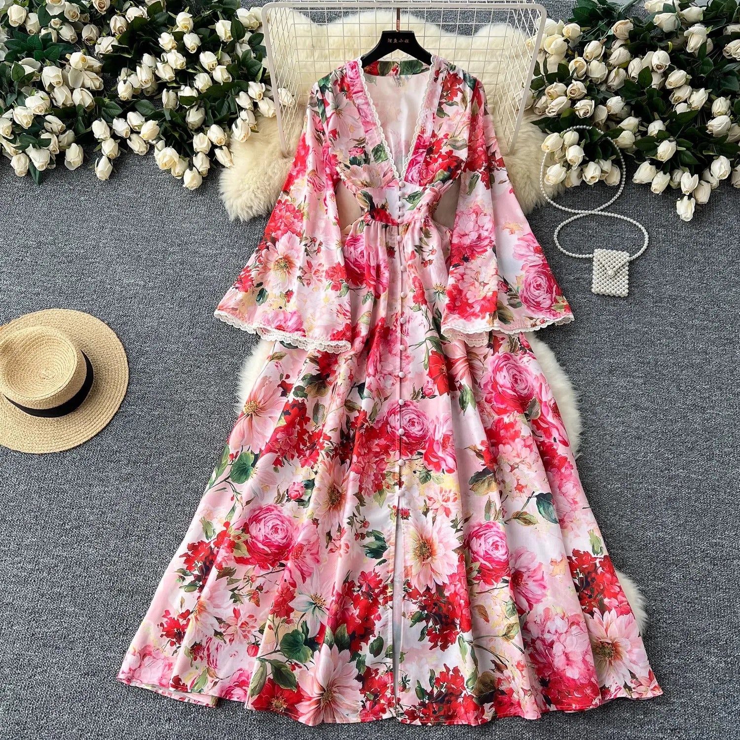 Maxi Dress with Swirl Print - Bohemian Elegance