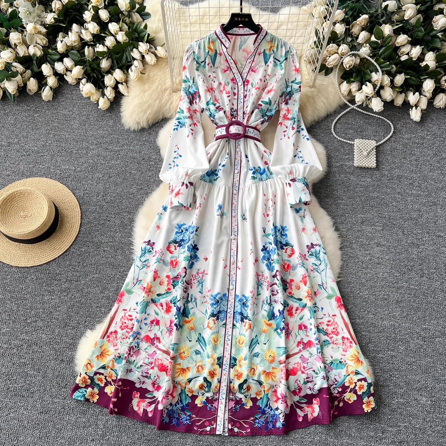 Bohemian Maxi Dress For Summer With Frill Collar