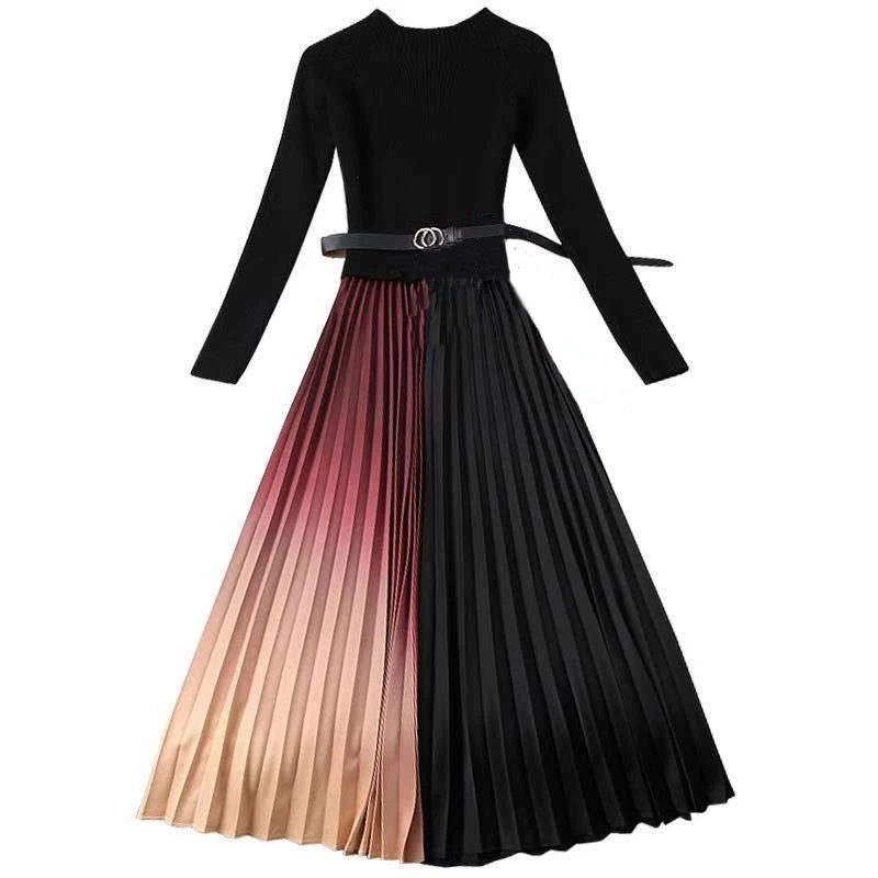 Collar VNeck Pleated Dress Bl main image 1