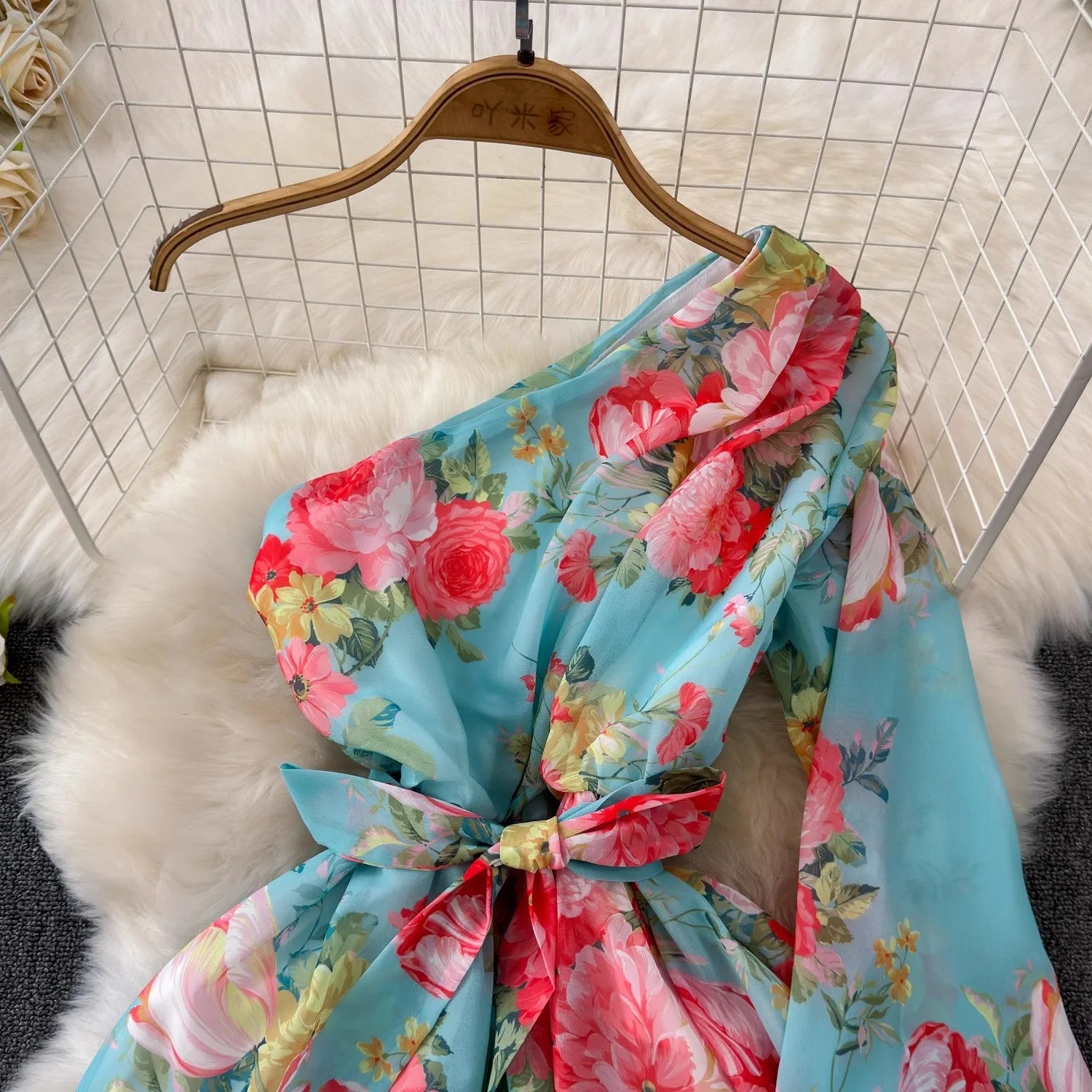 A-line One Shoulder Chiffon Max Dresses Turquoise Plus Size