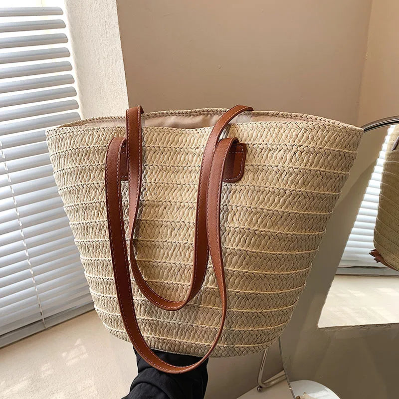 Elegant Summer Beach Woven Straw Tote Bag On Luulla