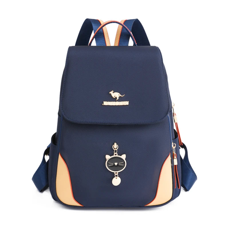 Navy Blue Cute Cat Charm Backpack on Luulla