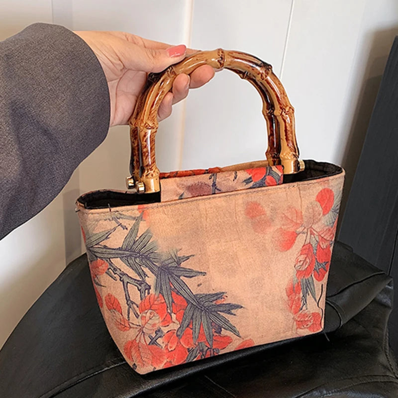 BAMBOO HANDLE MINI HANDBAG- CREAM main image 1