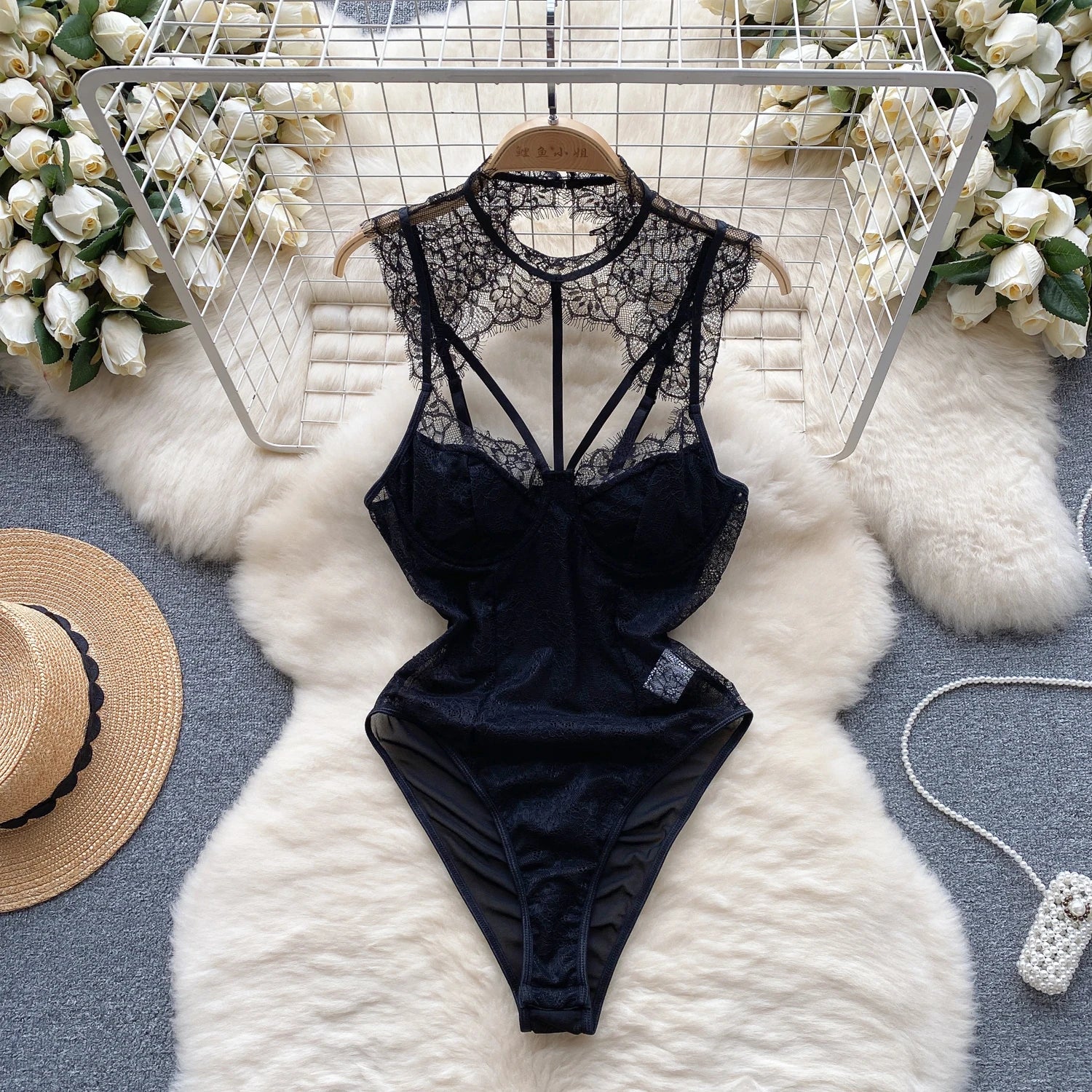 Lace Plunge Sleeveless Bodysuit