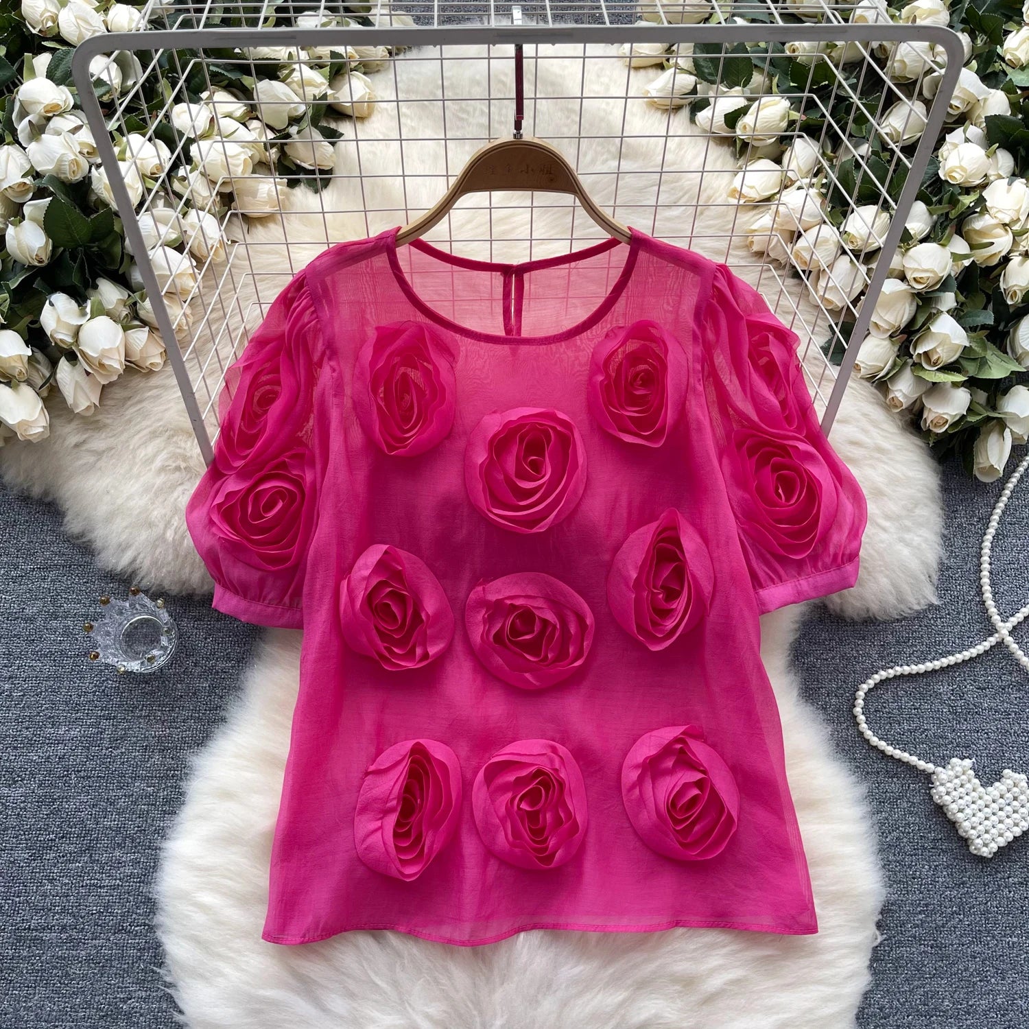 Rosette Sparkle Sheer Blouse