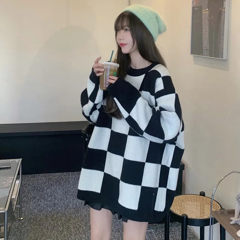 Black & White Checkered Pullover Sweater