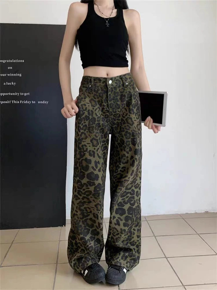 Super High Wide Leg Leopard Jeans