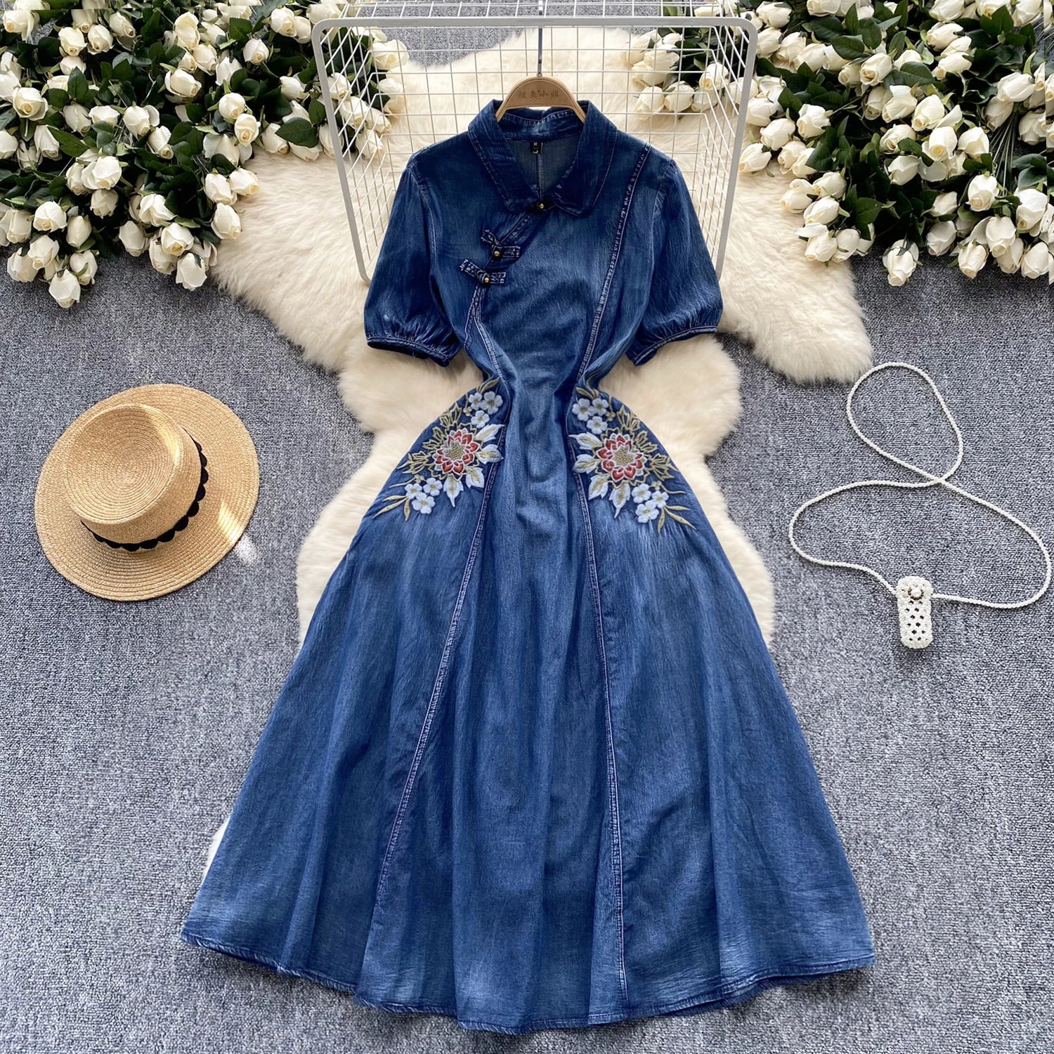Emily Floral Belted Denim Dress main image 0