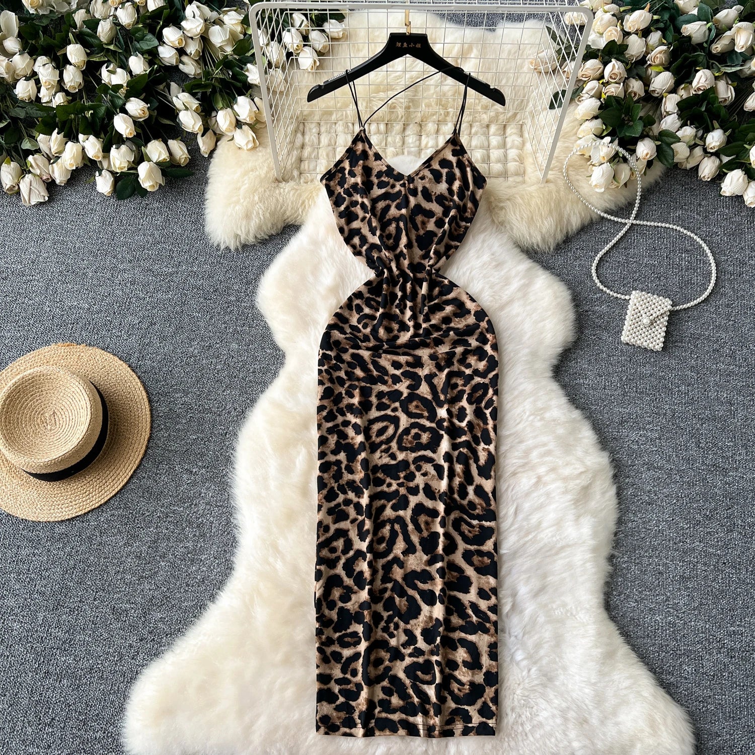 Elegant One-shoulder Leopard Print Maxi Dress