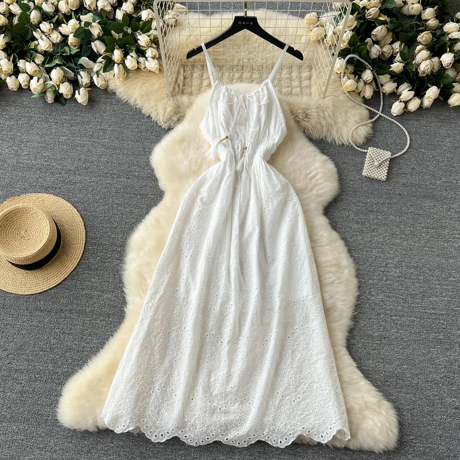White Lace Spaghetti Straps Dress main image 0