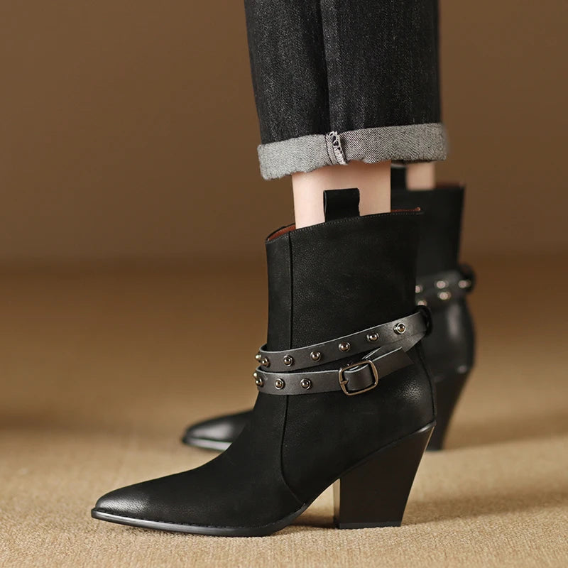 Studded And Buckled Leather Ankle Boots main image 0